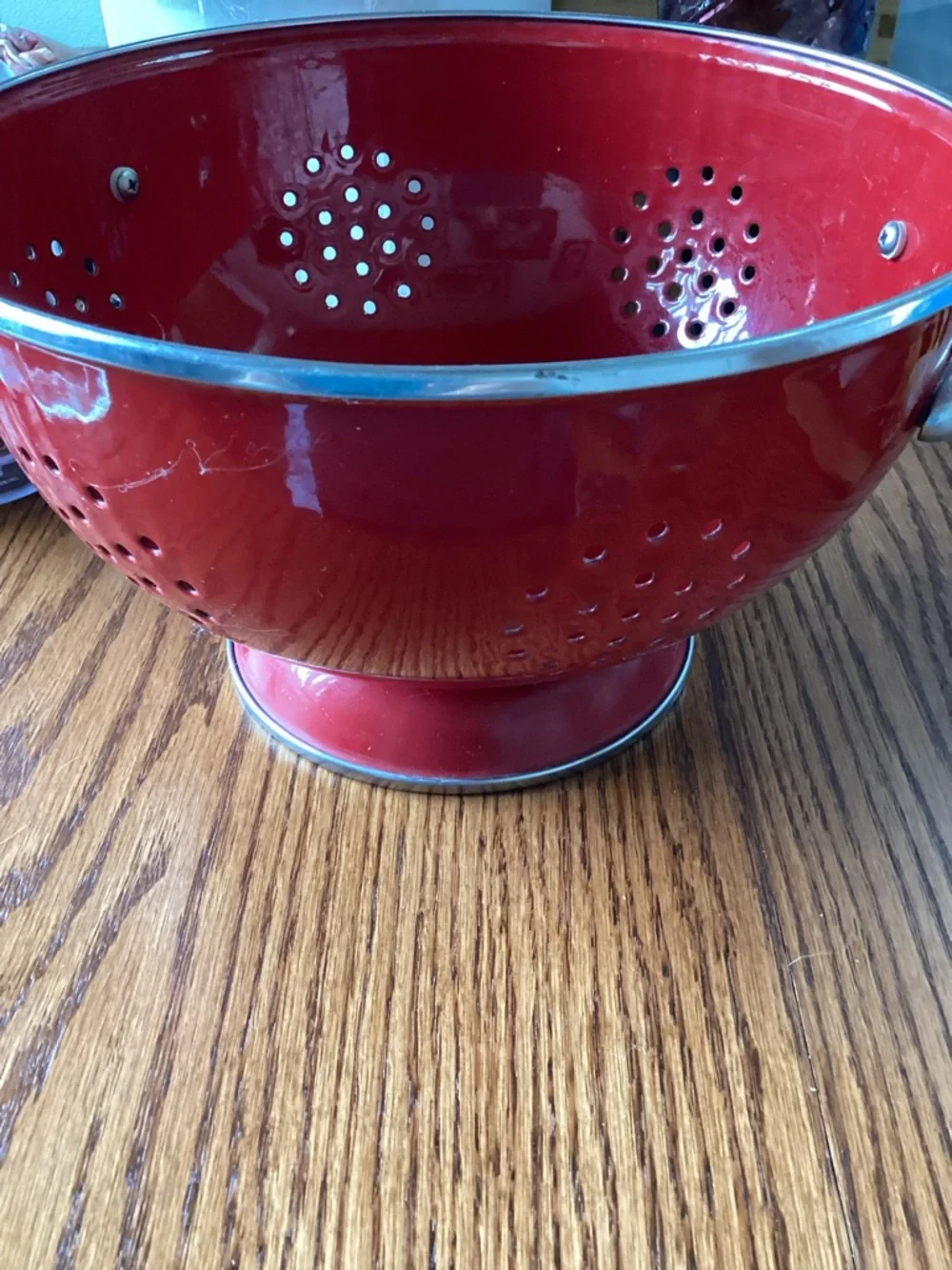 Source Unknown Red Enamel Colander with Silver Rim - Picture 3 of 6